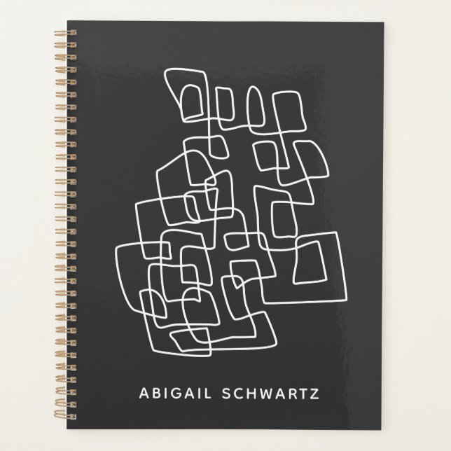 Personalisierter Name Minimalistisch Schwarz-weiß  Planer (Vorderseite)
