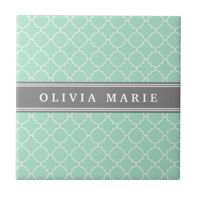 Personalisierter Name Minze Lattice Muster Fliese (Vorderseite)