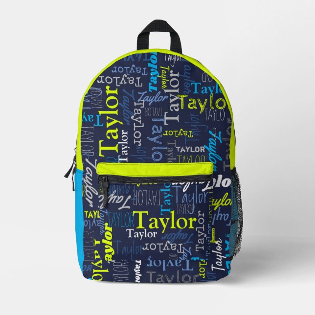 personalisierter Name mit blaugrauem Linde Bedruckter Rucksack (Vorderseite)