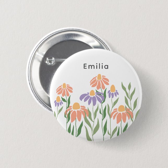 Personalisierter Name mit Boho floral Button (Vorne & Hinten)