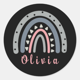 Personalisierter Name mit Coolem Boho Rainbow Runder Aufkleber