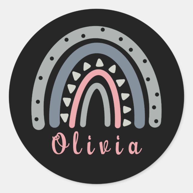 Personalisierter Name mit Coolem Boho Rainbow Runder Aufkleber (Vorderseite)