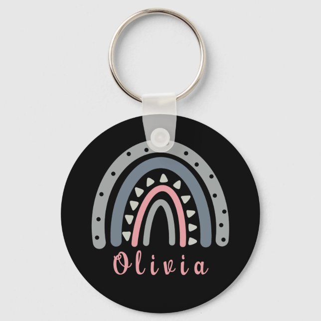 Personalisierter Name mit Coolem Boho Rainbow Schlüsselanhänger (Vorderseite)