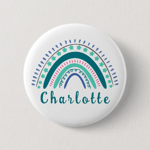 Personalisierter Name mit dem modernen Boho-Regenb Button