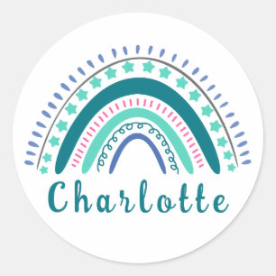 Personalisierter Name mit dem modernen Boho-Regenb Runder Aufkleber