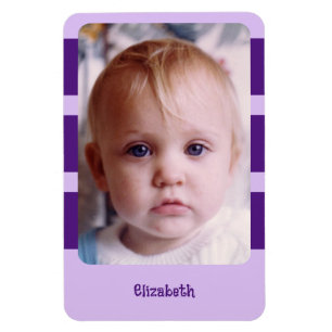 Personalisierter Name mit lila Streifen Foto hinzu Magnet