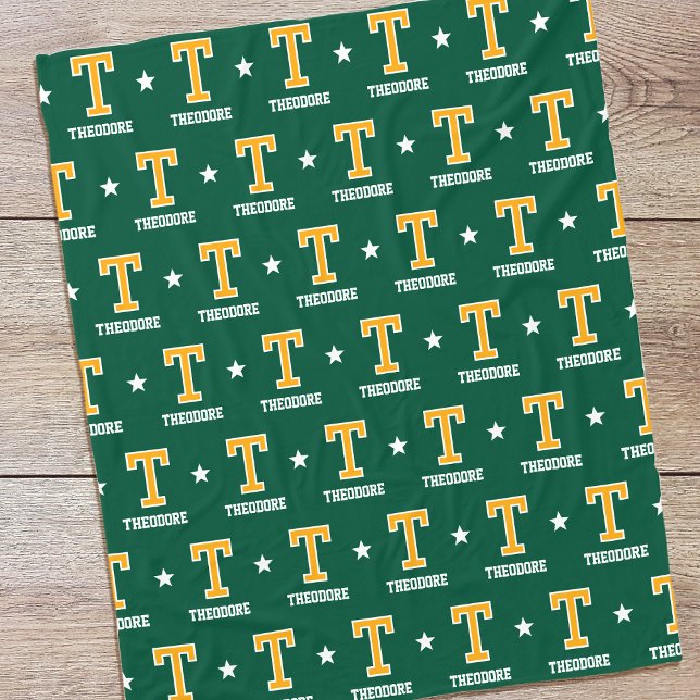 Personalisierter Name Mit Monogramm Star Gold Gree Fleecedecke (Von Creator hochgeladen)