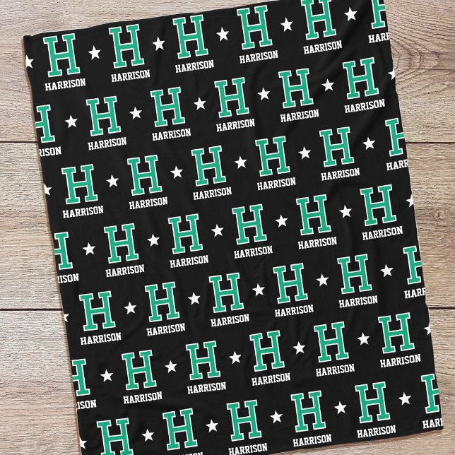 Personalisierter Name Mit Monogramm Star Green Bla Fleecedecke (Von Creator hochgeladen)