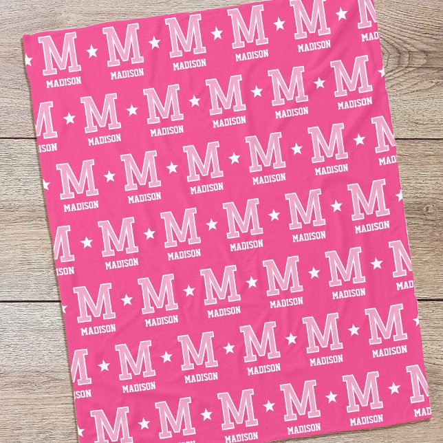 Personalisierter Name Mit Monogramm Star Pink Fleecedecke (Von Creator hochgeladen)