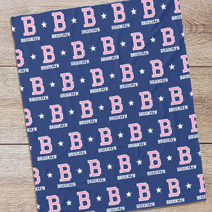 Personalisierter Name Mit Monogramm Star Pink Navy Fleecedecke