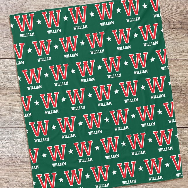 Personalisierter Name Mit Monogramm Star Red Green Fleecedecke (Von Creator hochgeladen)