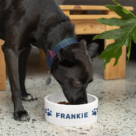 Personalisierter Name mit Navy Blue Paw Prints Napf
