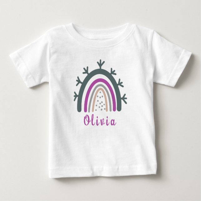 Personalisierter Name mit Niedlichem Boho Rainbow Baby T-shirt (Vorderseite)
