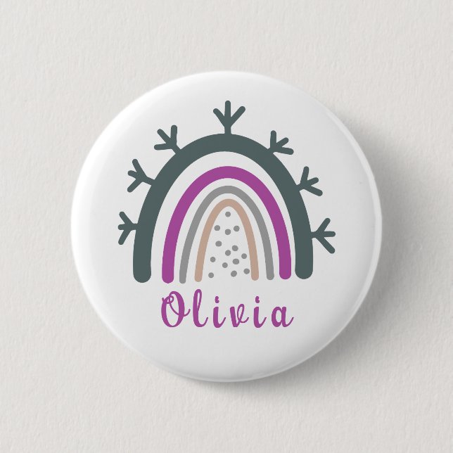 Personalisierter Name mit Niedlichem Boho Rainbow Button (Vorderseite)
