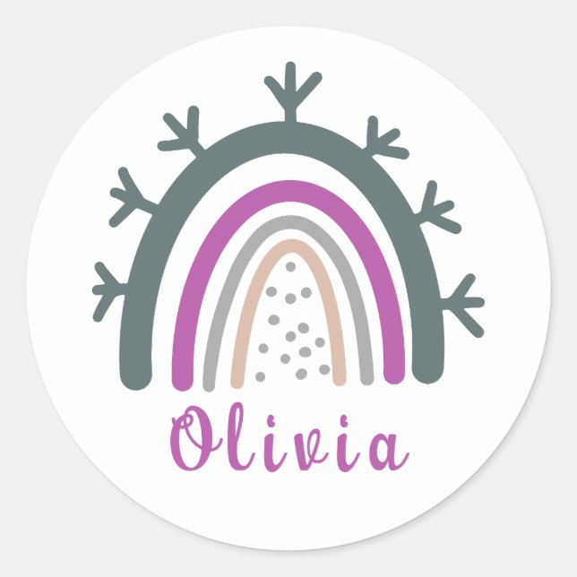 Personalisierter Name mit Niedlichem Boho Rainbow Runder Aufkleber (Vorderseite)
