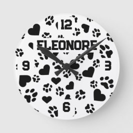 Personalisierter Name mit Paw Print Design Runde Wanduhr