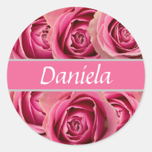 personalisierter Name mit Rosen Runder Aufkleber