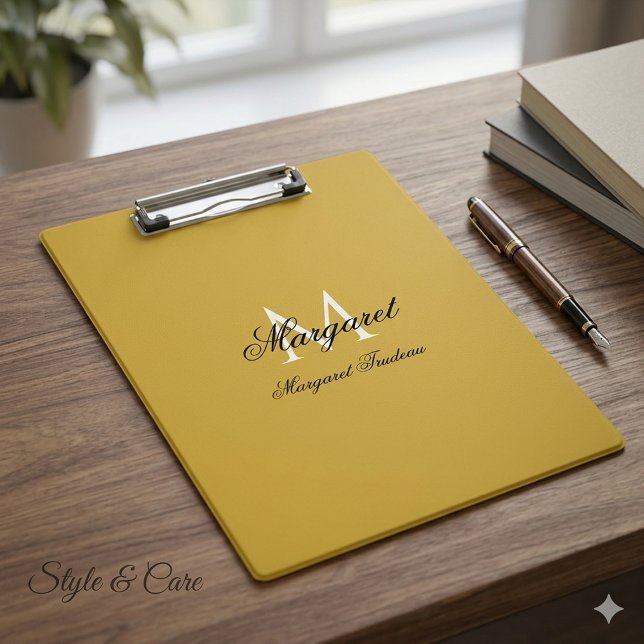 Personalisierter Name mit stilvollem Monogramm M G Klemmbrett (Personalized Name with Stylish Monogram M Gold Clipboard)