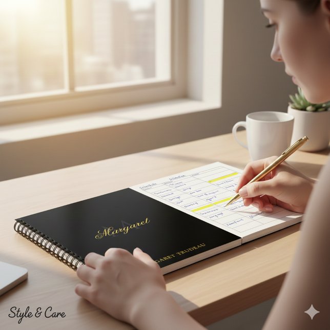 Personalisierter Name mit stilvollem Monogramm Sch Notizblock (Personalized Name with Stylish Monogram Black Notebook)