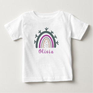 Personalisierter Name mit süßem Boho-Regenbogen  Baby T-shirt
