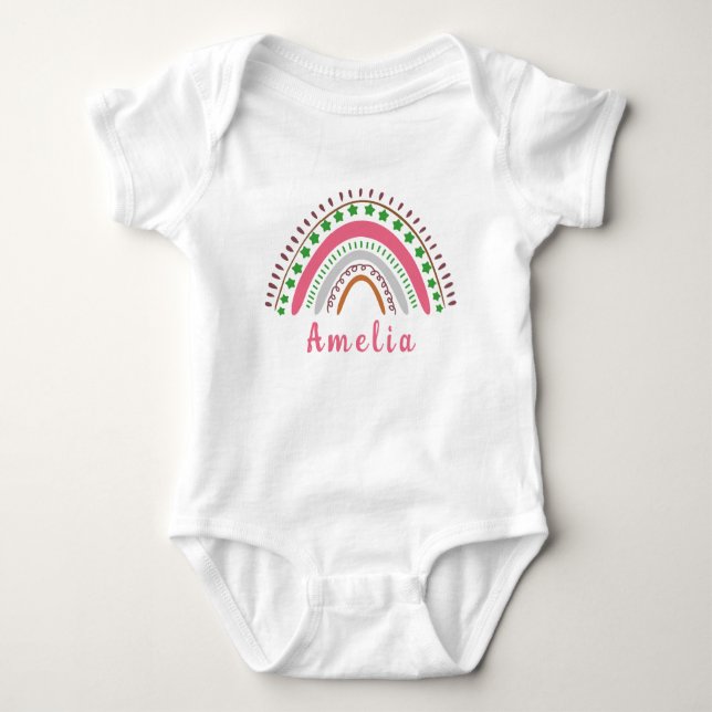 Personalisierter Name mit Whimsical Boho Rainbow Baby Strampler (Vorderseite)