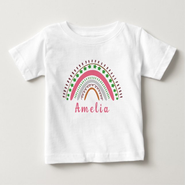 Personalisierter Name mit Whimsical Boho Rainbow Baby T-shirt (Vorderseite)