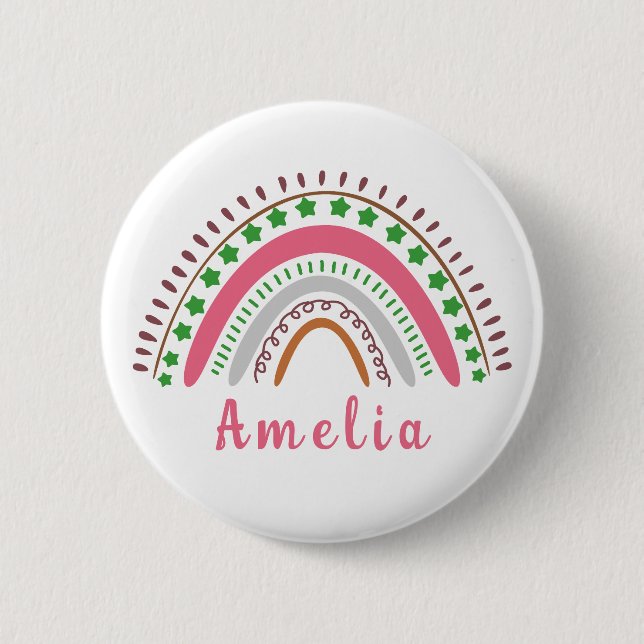Personalisierter Name mit Whimsical Boho Rainbow Button (Vorderseite)