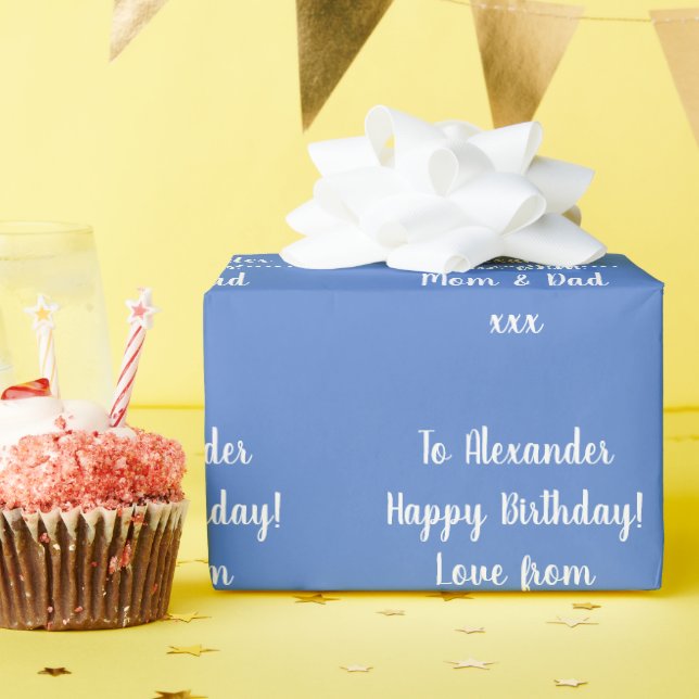 Personalisierter Name Modern Blue Happy Birthday Geschenkpapier (Geburtstagsparty)