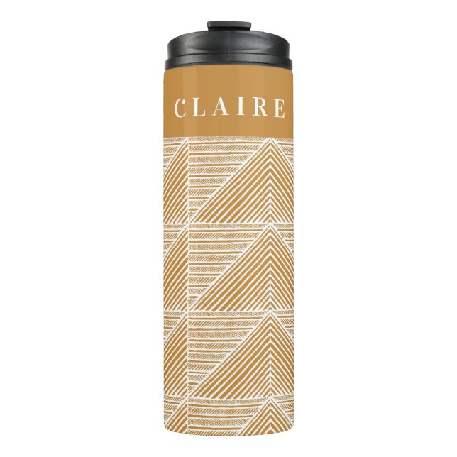 Personalisierter Name Modern Geometric Warm Gold Thermosbecher (Vorderseite)