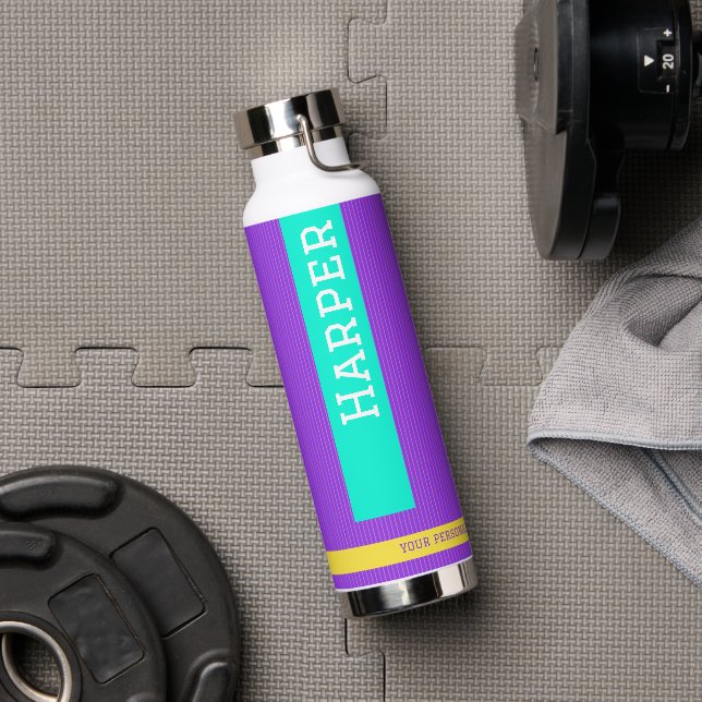Personalisierter Name Modern Lila Trinkflasche (Fitnessstudio (gedreht))