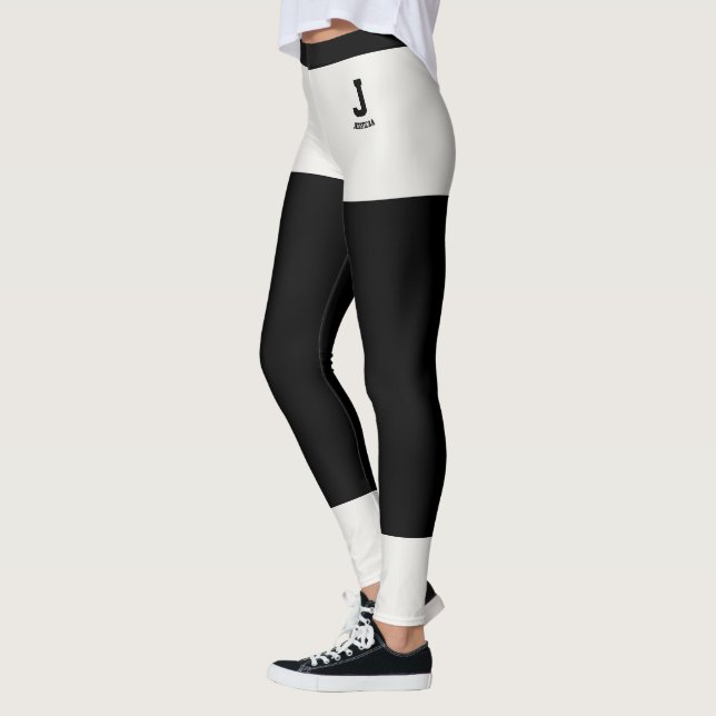 Personalisierter Name Modern Neutral Schwarzes Mon Leggings (Links)