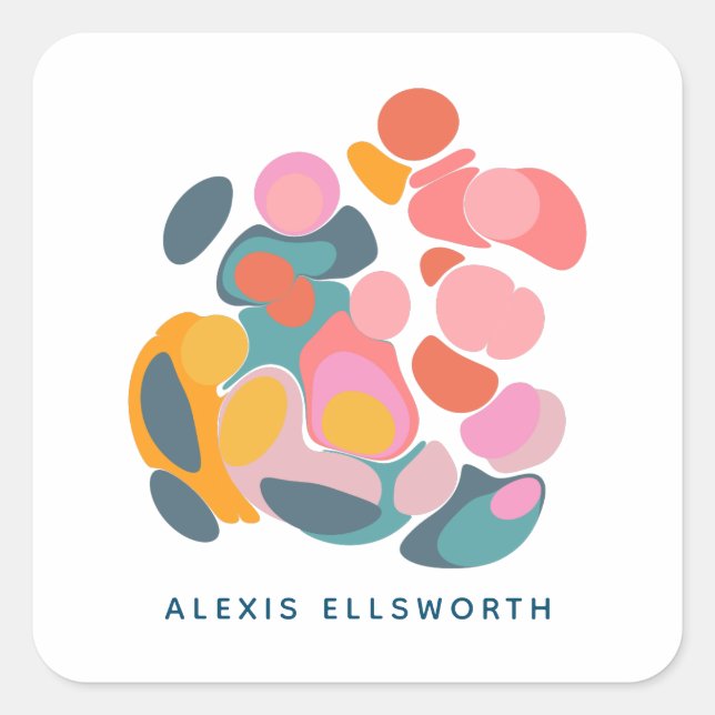 Personalisierter Name Moderne Abstrakte Formen Bla Quadratischer Aufkleber (Vorderseite)
