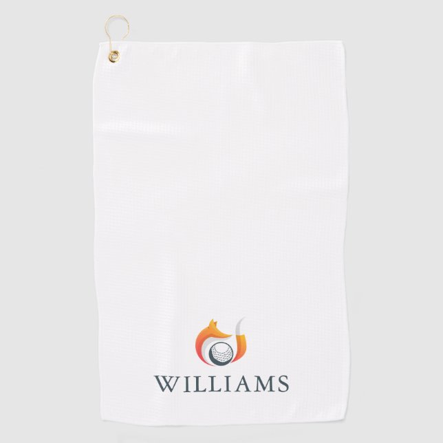 Personalisierter Name Moderner Fox und Ball Golfhandtuch (Vorderseite)