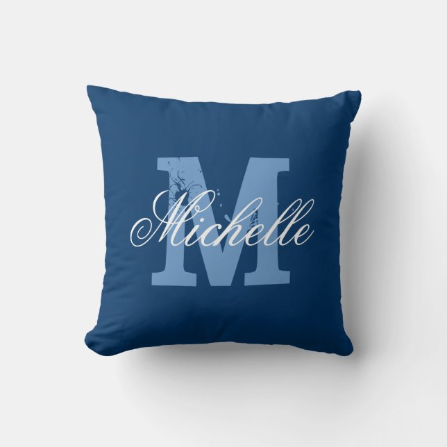 Personalisierter Name Monogram Blue-Kissen Kissen (Vorderseite)