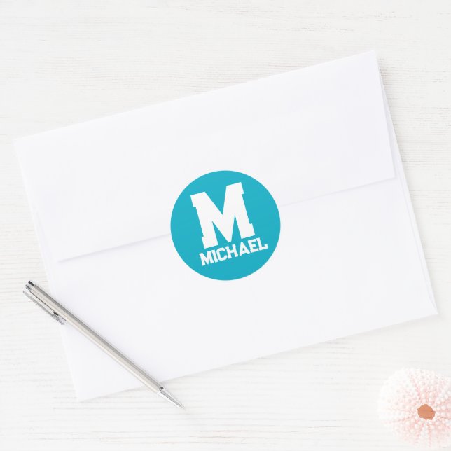 Personalisierter Name Monogram Blue Logo Runder Aufkleber (Umschlag)