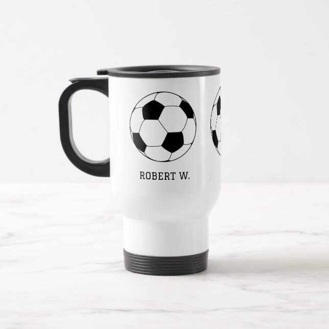 Personalisierter Name Monogram Fußball Reisebecher (Links)