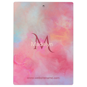 Personalisierter Name + Monogramm Rosa Wasserfarbe Klemmbrett