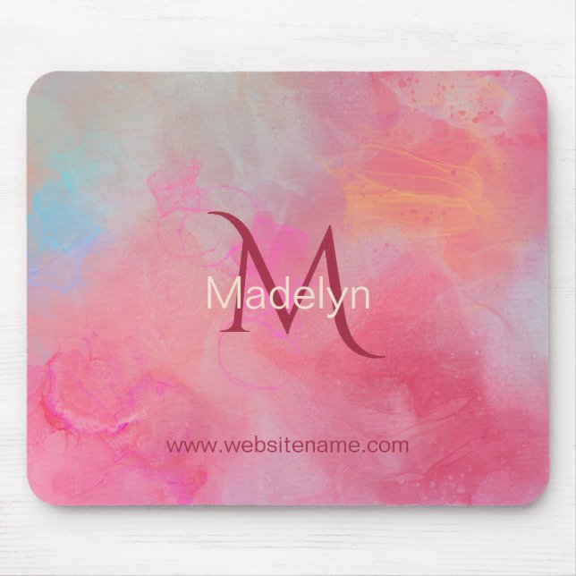 Personalisierter Name + Monogramm Rosa Wasserfarbe Mousepad (Vorne)