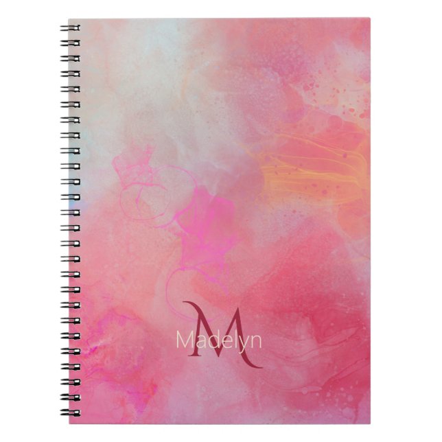 Personalisierter Name + Monogramm Rosa Wasserfarbe Notizblock (Vorderseite)
