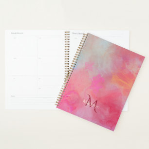 Personalisierter Name + Monogramm Rosa Wasserfarbe Planer