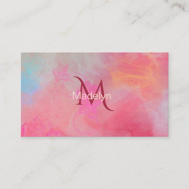 Personalisierter Name + Monogramm Rosa Wasserfarbe Visitenkarte (Vorderseite)