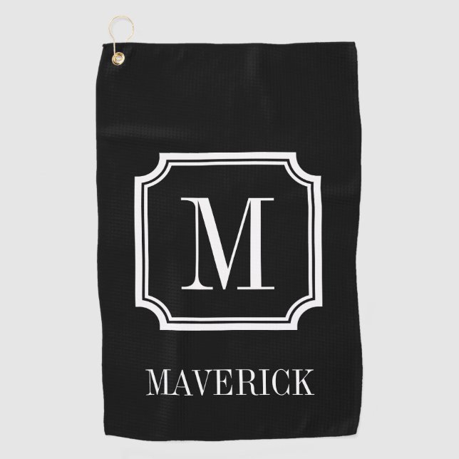 Personalisierter Name Monogramm schwarz Golfhandtuch (Vorderseite)