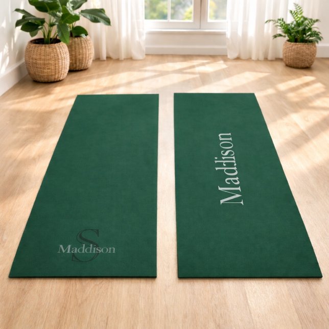 Personalisierter Name Monogramm Smaragdgrün Schwar Yogamatte (Von Creator hochgeladen)