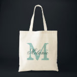 Personalisierter Name Monogramm Totbeutel | Türkis Tragetasche<br><div class="desc">Personalisierter Name Monogramm Totbeutel | Türkisblau / aquamarin grün. Elegantes Logo-Design mit mit Monogramm Buchstaben-Initialen. Niedliche Vintage Geschenkidee für Braut und Brautmädchen bei Hochzeiten.</div>