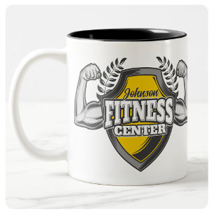 Personalisierter NAME Muskel Fitness Trainer Gym Zweifarbige Tasse