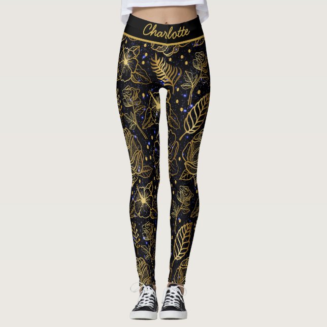 Personalisierter Name - nahtloses Gold Leggings (Vorderseite)