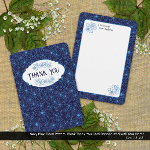 Personalisierter Name Navy Blaues Blumenmuster, Le Dankeskarte