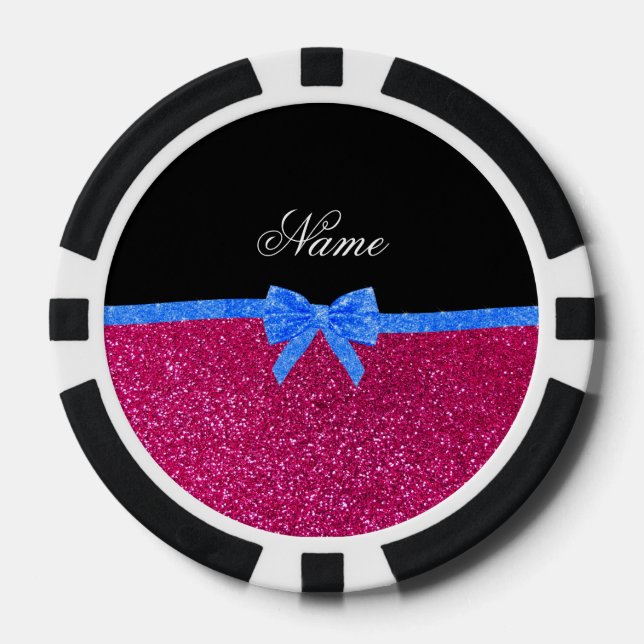 Personalisierter Name Nebel heiß rosa Glitzer blau Pokerchips (Vorderseite)