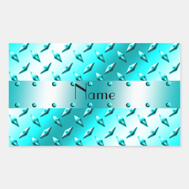 Personalisierter Name Neon Blue Diamantblech Stahl Rechteckiger Aufkleber (Vorderseite)