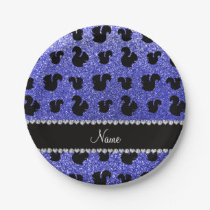 Personalisierter Name Neon Blue Glitzer Eichhörnch Pappteller